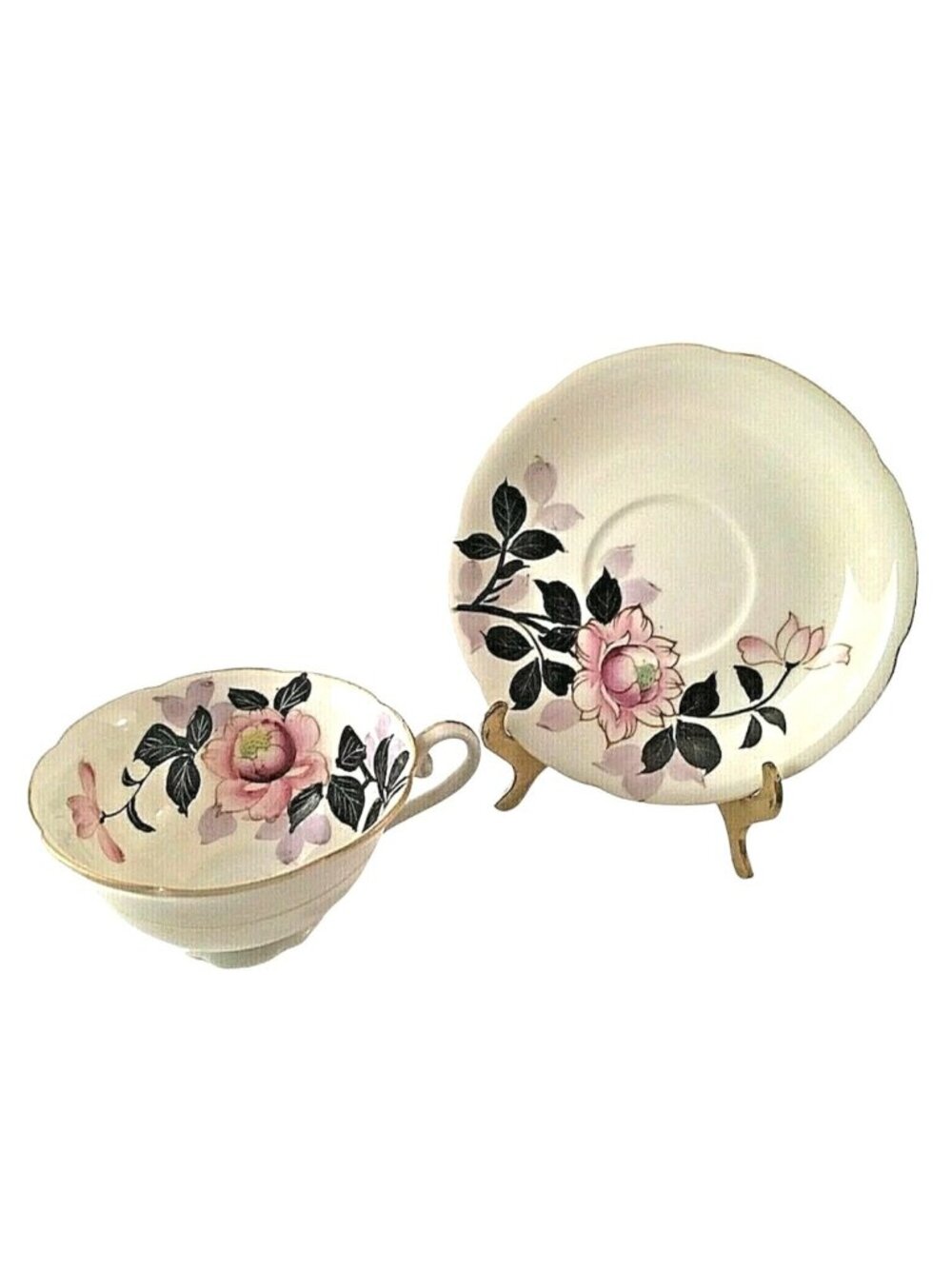Vintage Chugai China Occupied Japan Teacup Saucer Set Hand Painted Pink Rose